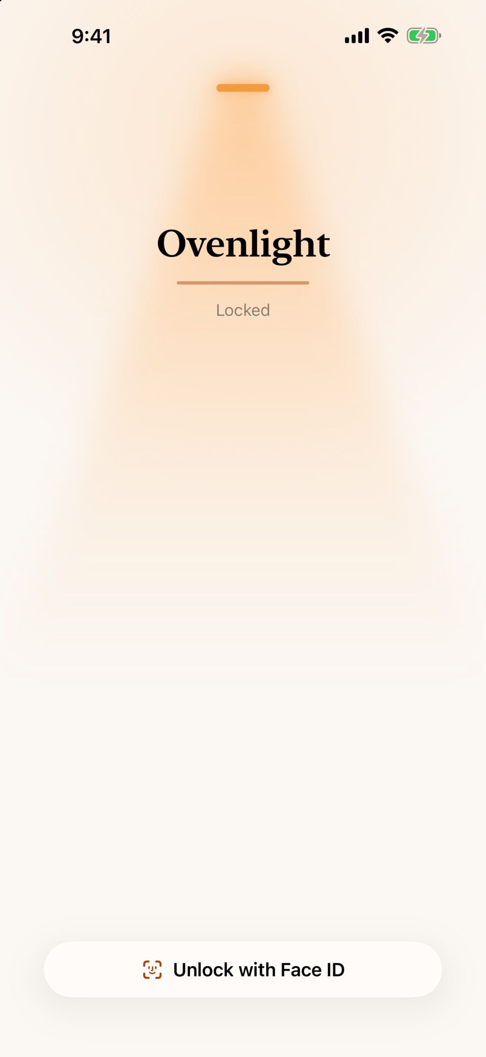 Ovenlight locked: the wordmark under the lamp's glow, and an Unlock with Face ID button.